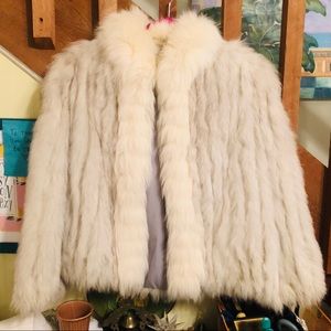 Vintage 100% Blue Fox and fox tail coat jacket MED